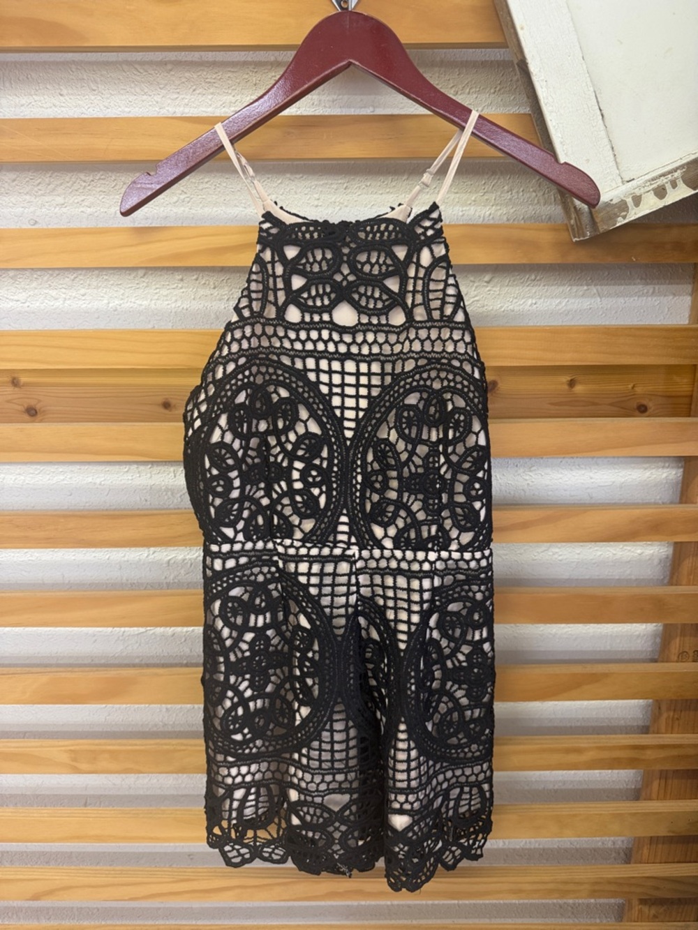 DO+BE Black Lace Overlay Nude Lined Romper